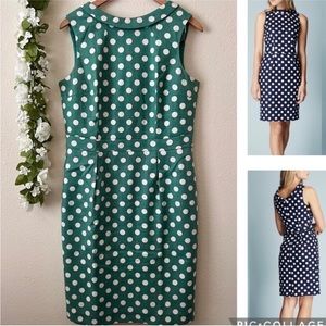BODEN Green White Polka Dot Sleeveless Martha Sheath Textured Dress Sz 12